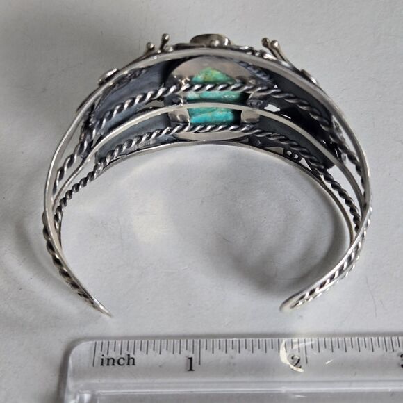 Vintage Navajo Sterling Turquoise Nugget Cuff Bracelet Royston Style Heavy 69gm - Picture 14 of 16